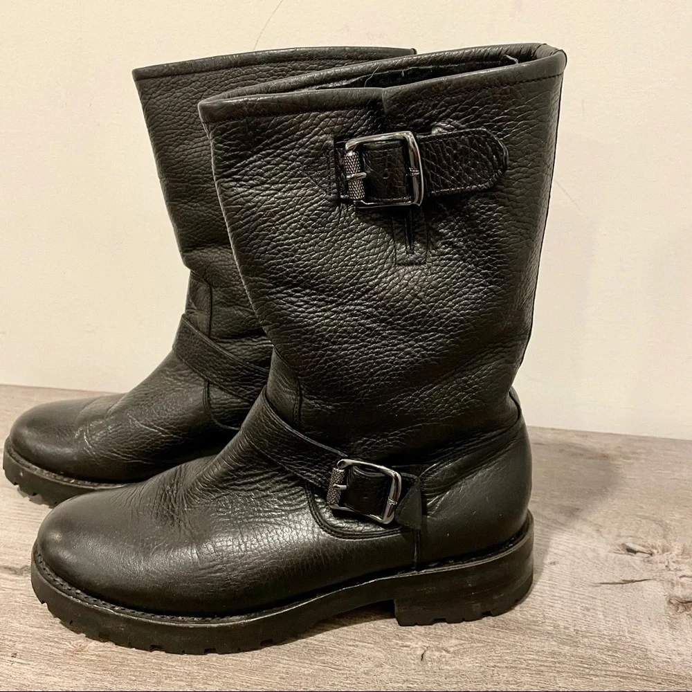 FRYE Natalie Mid Engineer Lug Shearling Boots - Picture 2 of 9